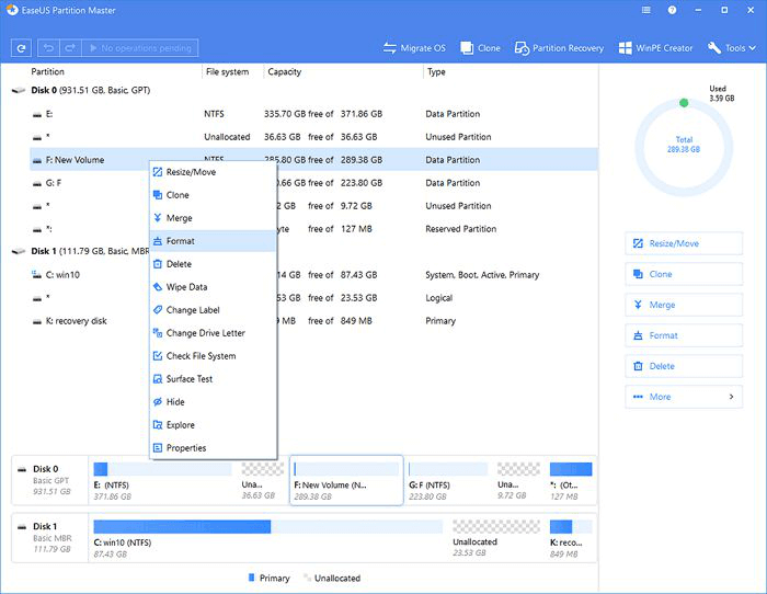format partition 1