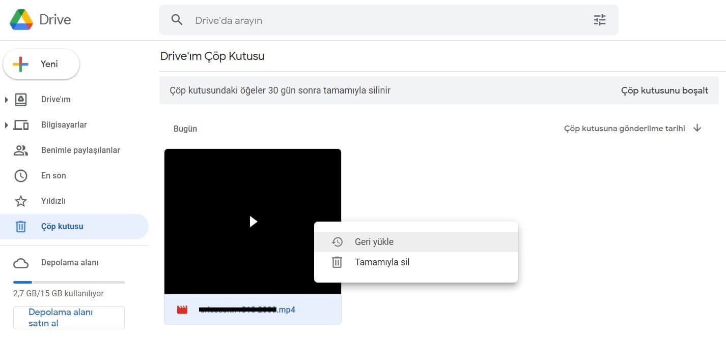 google drive silinen dosyalar