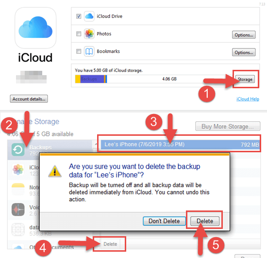 remove icloud backup on windows