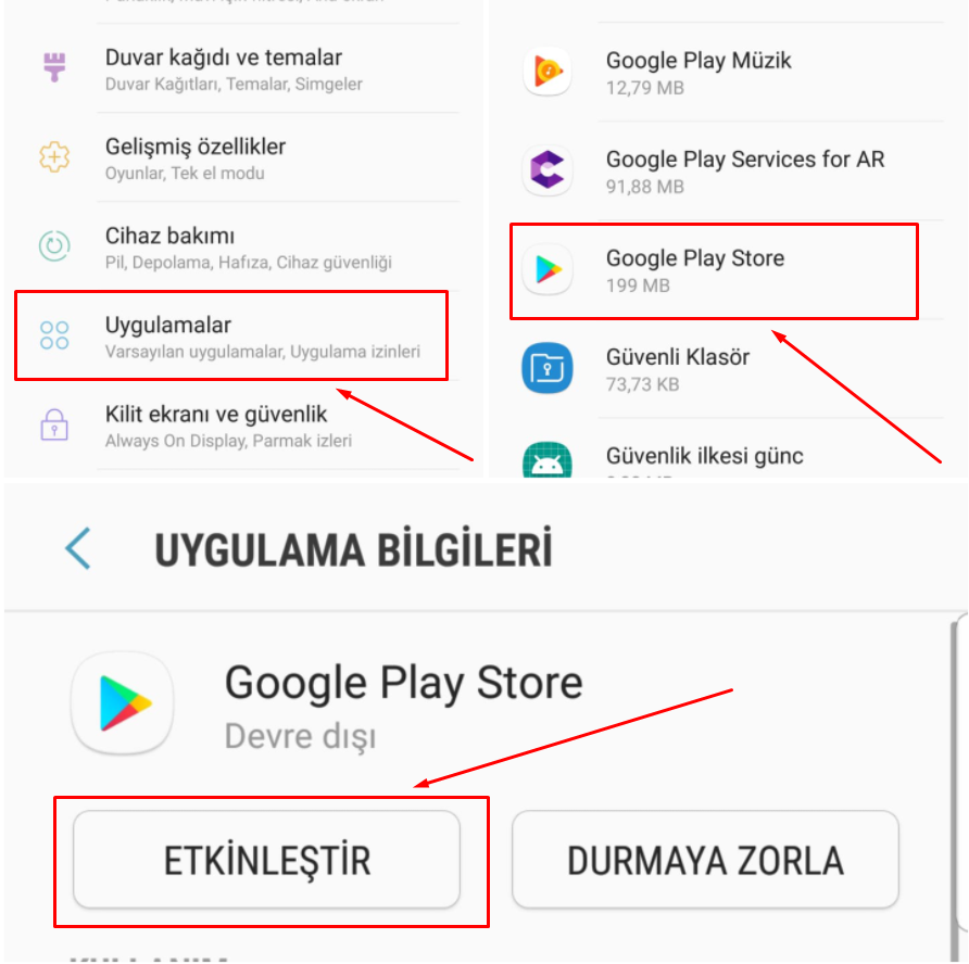 devre disi birakilan uygulamalar nasil etkinlestirilir