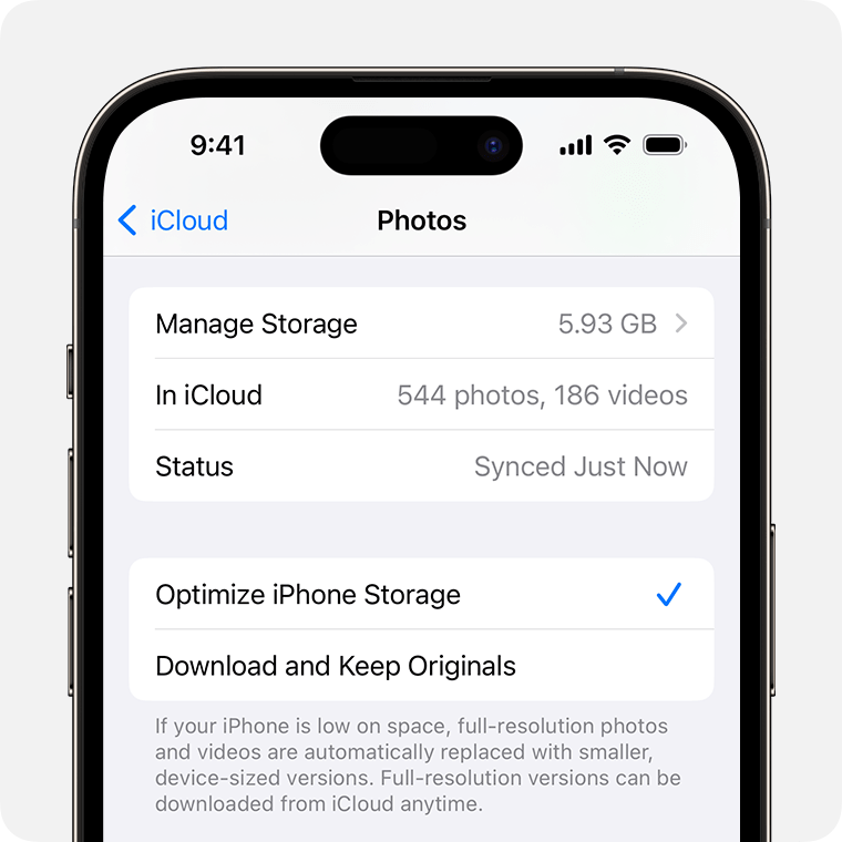 ios 17 iphone 14 pro settings icloud photos optimize