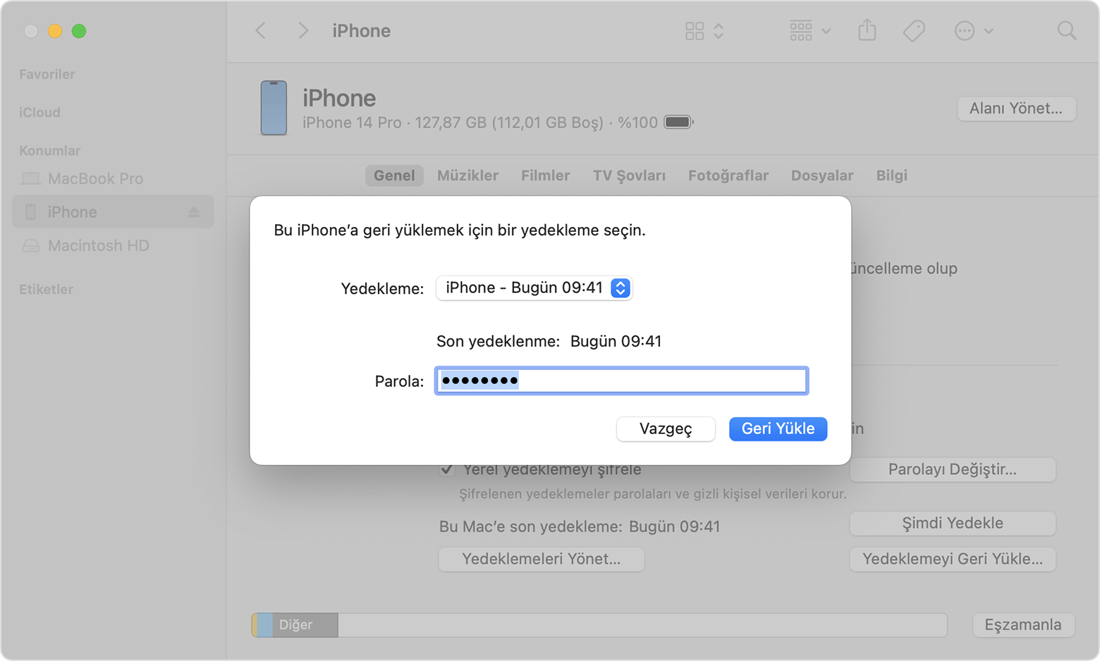 macos ventura finder iphone general device restore backup choose backup