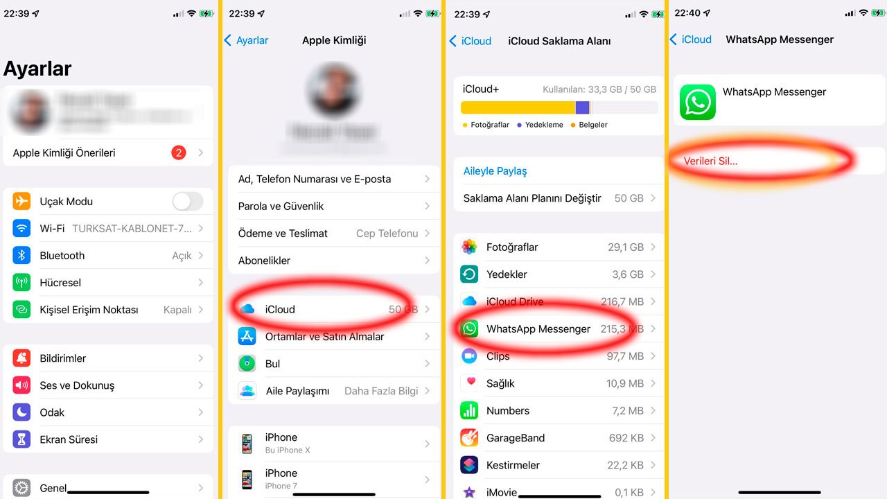 iOS WhatsApp yedek silme