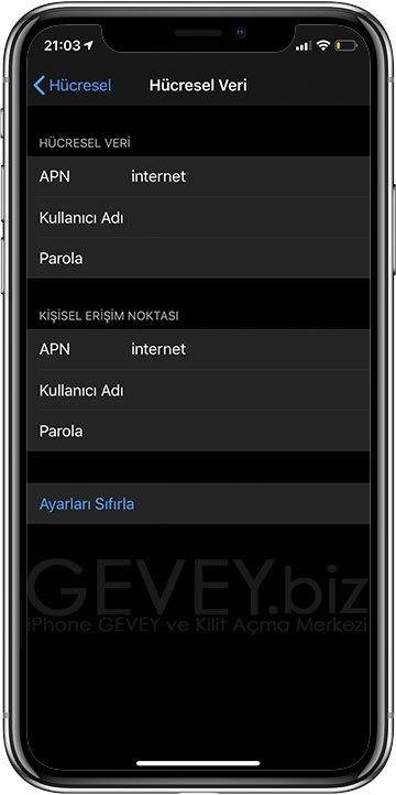 iPhone hucresel veri ayarlari turktelekom geveybiz