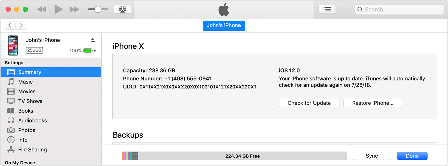 macos mojave itunes 12 9 iphone x ios12 summary udid