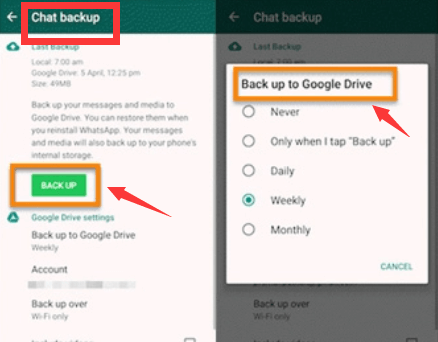 whatsapp back up to google